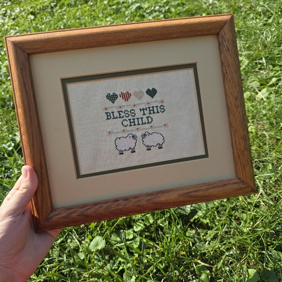 Other - Needlepoint Cross Stitch Vintage Bless This Child Square Matted Framed